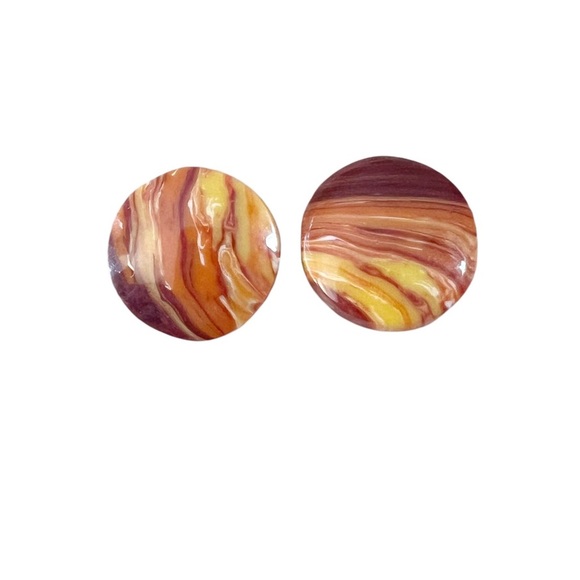 Handmade Round Orange Faux Agate Stone Button Covers & Pierced Earrings - Picture 7 of 9